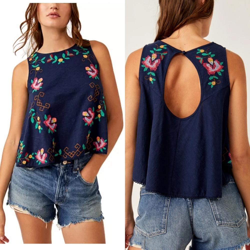 Free People Fun And Flirty Embroidered Tank‎ Top